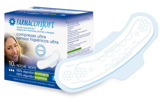 Compresas de algodón Ultrafinas con Alas Noche Farmaconfort