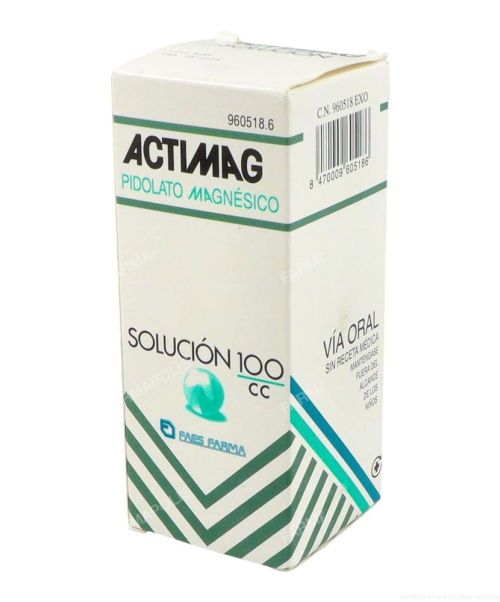 Actimag 2g/5ml - Es una solución a base de magnesio que ayuda a disminuir el cansancio y la fatiga, contribuye al equilibrio electrolítico, a la síntesis protéica y al metabolismo energético normal. Participa en el funcionamiento normal del sistema nervioso, de los músculos y de los huesos.