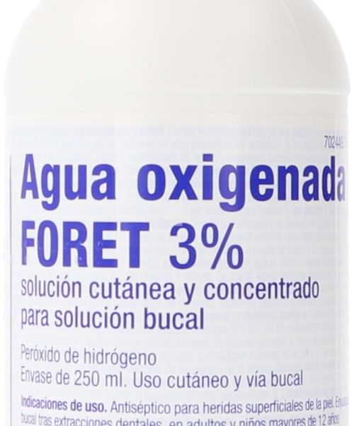 Agua oxigenada foret 3% - Es un antiséptico y desinfectante para tratar heridas. Además el agua oxigenada es válida también para tratar hemorragias nasales.