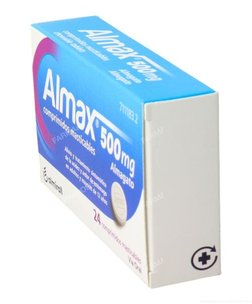 Almax 500 mg - Antiácido a base de sales de aluminio que actúa modificando el pH o acidez del estómago. Alivia patologías como acidez, gastritis, úlcera, dispepsia o reflujo.