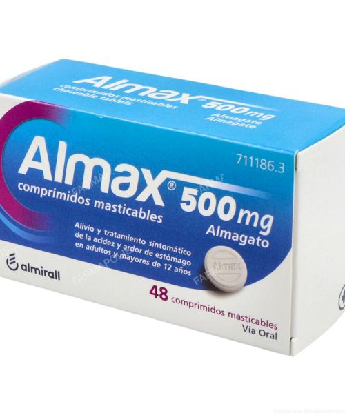 Almax 500 mg - Antiácido a base de  sales de aluminio que actúa modificando el pH o acidez del estómago. Alivia patologías como acidez, gastritis, úlcera, dispepsia o reflujo.