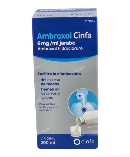 Ambroxol cinfa 6mg/ml - Jarabe que trata las secreciones bronquiales, ayudando a fluidificar el moco y las flemas.