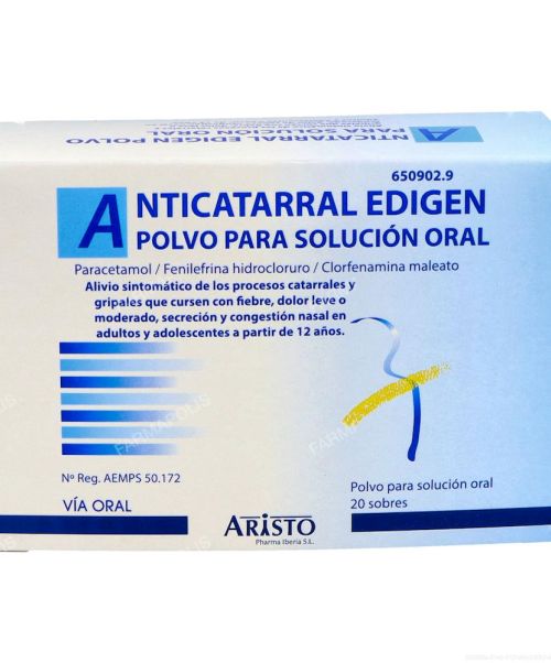 Anticatarral edigen  - Alivian los síntomas de la gripe. Ayuda a disminuir los síntomas de resfriado, fiebre, catarro, rinitis, sinusitis, mocos y malestar general.