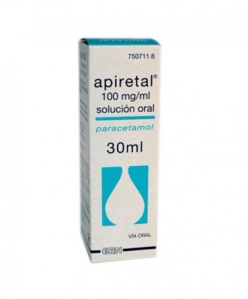 Apiretal 100mg/ml 30ml - Paracetamol para niños para tratar los diferentes tipos de dolores, bajar la fiebre y calmar el malestar general. Válidos para el dolor de cabeza, de muelas, de boca en general, de regla, de espalda, golpes...