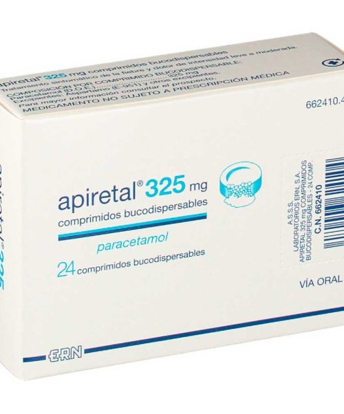 Apiretal 325mg - Paracetamol para niños para tratar los diferentes tipos de dolores, bajar la fiebre y calmar el malestar general. Válidos para el dolor de cabeza, de muelas, de boca en general, de regla, de espalda, golpes...