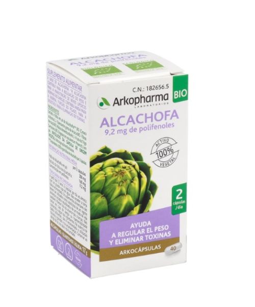 Arkocápsulas alcachofa (150 mg) - Depurativo, colerético y colagogo. A base de alcachofa con diferentes funciones. Se usa en dietas de sobrepeso como drenante para tratar la retención de líquidos. 