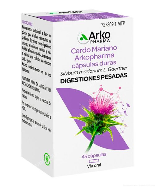 Arkocápsulas cardo mariano 300 mg - Son unas cápsulas para tratar las digestiones pesadas debido a alteraciones hepáticas. 