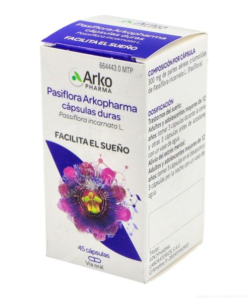 Arkocápsulas pasiflora (300 mg) - Es un hipnótico, sedante para el tratamiento del estrés, el nerviosismo y el insomnio.