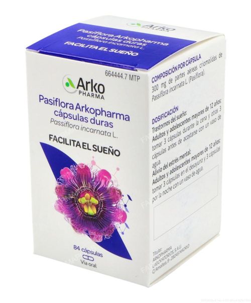 Arkocápsulas pasiflora (300 mg) - Es un hipnótico, sedante para el tratamiento del estrés, el nerviosismo y el insomnio.