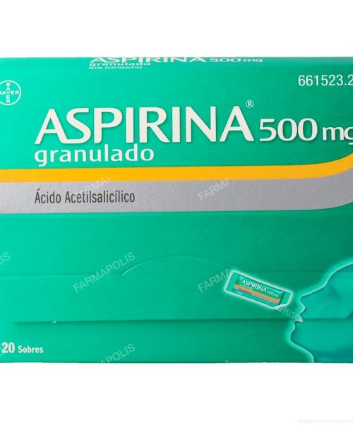 Aspirina 500 mg  - Son unos sobres granulados para el dolor de cabeza. Válidos para los dolores muculares, articulares, fiebre, gripe y malestar general.