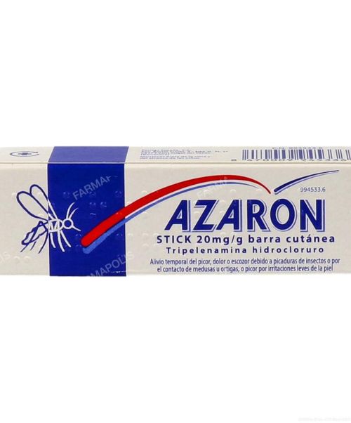 Azaron 2% - DESCATALOGADOTienes alternativas en la categoría de antimosquitosEs un stick antihistamínico y calmante para calmar las alergias y las picaduras de los mosquitos o habones.