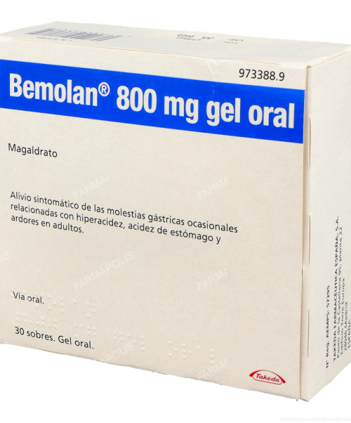 Bemolan 800 mg en gel - Bemolan 800mg gel 30 sobres son unos sobres antiácidos para calmar el ardor o acidez de estómago. 