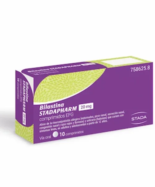 Bilastina stadapharm 20 mg - Comprimidos para tratar diferentes síntomas derivados de la alergia, como lagrimeo, moqueo, congestión y estornudos.