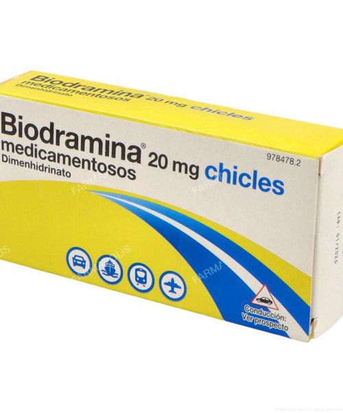 Biodramina  20 mg - Son unos chicles para el mareo. Valen para los mareos de los viajes, ya sean en autobús, barco o coche. Evitan los vómitos.