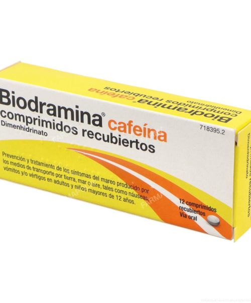 Biodramina cafeina  - Son unos comprimidos para el mareo. Valen para los mareos de los viajes, ya sean en autobús, barco o coche. Evitan los vómitos. Llevan cafeína con lo que evitan que te duermas durante el viaje.