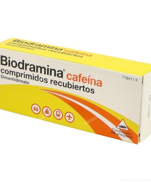 Biodramina cafeina  - Son unos comprimidos para el mareo. Valen para los mareos de los viajes, ya sean en autobús, barco o coche. Evitan los vómitos.Llevan cafeína con lo que evitan que te duermas durante el viaje.