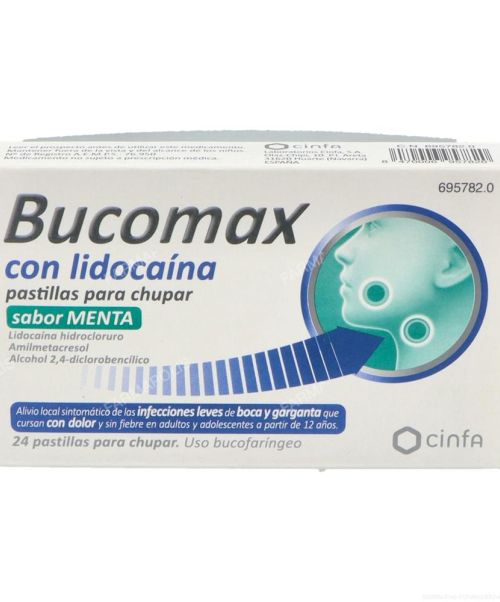 Bucomax lidocaína menta - Calma el dolor de las infecciones fuertes de boca y garganta. 