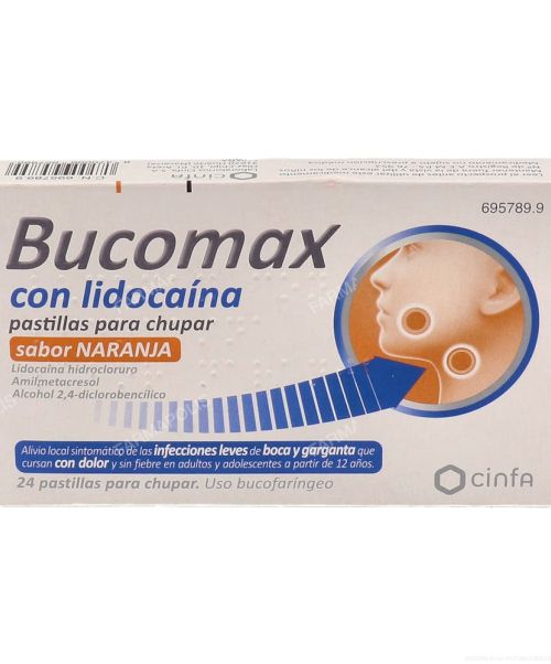 Bucomax lidocaina naranja - Calma el dolor de las infecciones fuertes de boca y garganta.