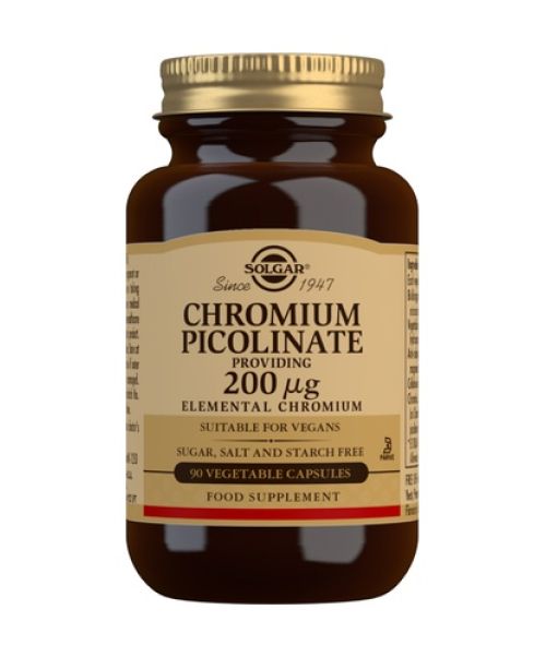 Cromo Picolinato 200mcg - Es un oligoelemento esencial que ayuda al mantenimiento del nivel de glucosa en sangre y favorece el metabolismo.