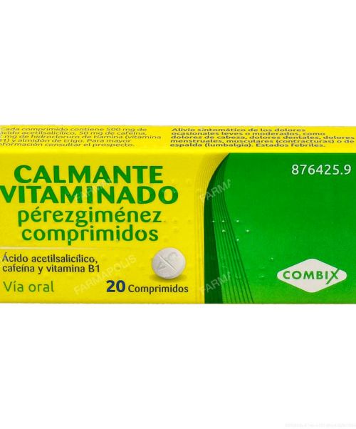 Calmante vitaminado PerezGimenez  - Comprimidos para tragar para dolores de: cabeza, dentales, menstruales, musculares (contracturas) o de espalda (lumbalgia) y para fiebre 