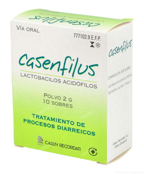 Casenfilus 2g - Son unos sobres probioticos que se recomienda tomar durante la toma de antibióticos para paliar los efectos secundarios. También son válidos para gastroenteritis, diarreas, descomposición o cualquier problema digestivo.