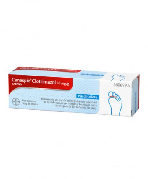 Canespie clotrimazol - Es una crema para tratar los hongos de los pies o pie de atleta. Calma el picor, escozor y enrojecimiento de la zona de los dedos en las que se encuentran los hongos. 