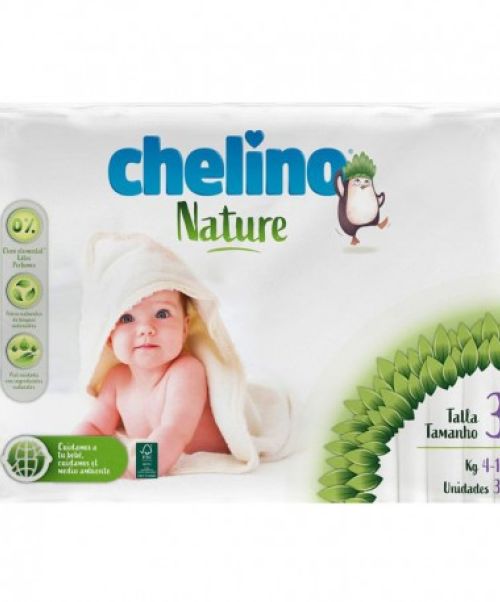 Chelino Nature Talla 3 - Son una solución higiénica especialmente concebida para proteger de la humedad y mantener secos a los bebés entre 4-10kg durante 12 horas