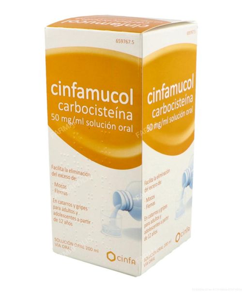 Cinfamucol carbocisteína 50 mg/ml  - Ayuda a fluidificar y expulsar la mucosidad (tanto mocos como flemas).