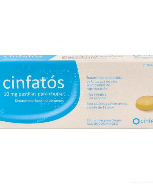 Cinfatos 10 mg - Son unos comprimidos para chupar que calman la tos y el picor de garganta. Válidas para la tos seca, nerviosa e irritativa.