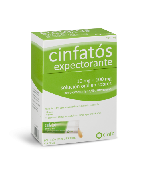 Cinfatos expectorante 10/100mg  - Es un jarabe en monodosis que trata la tos, los mocos y las flemas. El formato monodosis es cómodo para poder llevarlo donde necesitemos.