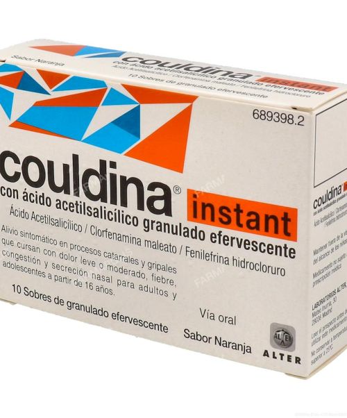 Couldina instant con Ácido Acetilsalicílico - Calman los síntomas de la gripe. Ayuda a disminuir los síntomas de resfriado, fiebre, catarro, rinitis, sinusitis, mocos y malestar general.
