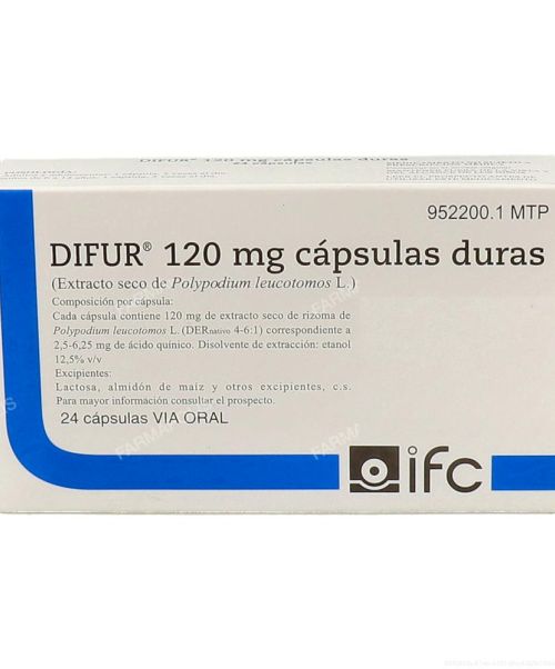 Difur 120mg - Son unas cápsulas para tratar la dermatitis de la piel que cursa con inflamación leve o moderada de la zona.