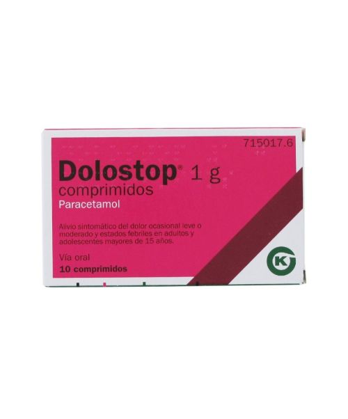 Dolostop 1g - Paracetamol para tratar los diferentes tipos de dolores, bajar la fiebre y calmar el malestar general. Válidos para el dolor de cabeza, de muelas, de boca en general, de regla, de espalda, golpes...