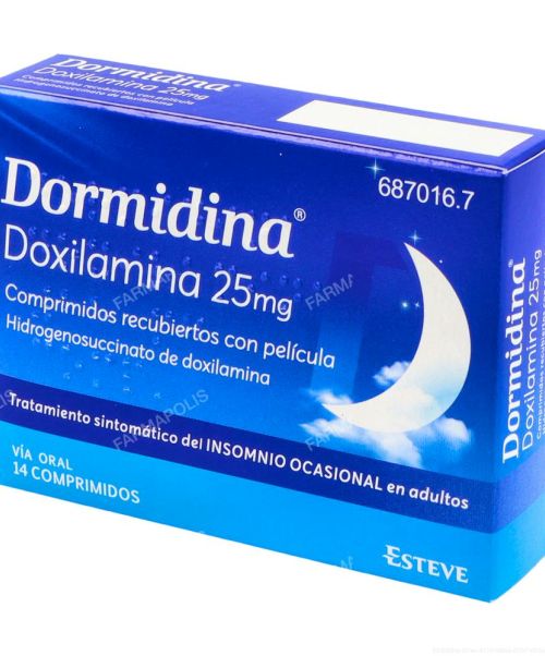 Dormidina 25mg  - Son unos comprimidos que ayudan a tratar la falta de sueño. Su efecto  ayuda a dormir aliviando los problemas de insomnio ocasional.