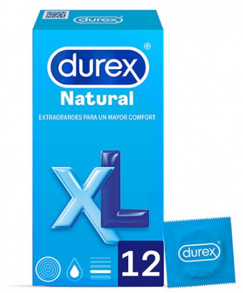 Durex Natural XL   - Durex Natural XL son Extragrandes para un mayor comfort.Preservativo fabricado en látex de caucho natural. De apariencia trasparente, textura lisa, forma lisa y suave y con depósito.