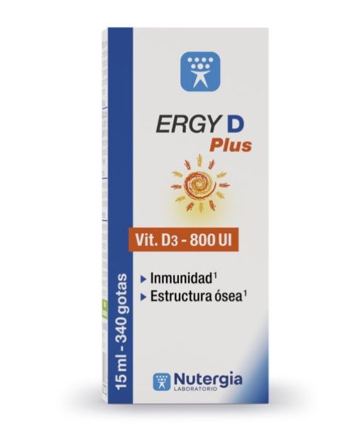 Ergy-D Plus - Vitamina D3 de origen natural que contribuye al buen funcionamiento del sistema inmunitario y al mantenimiento de los huesos.