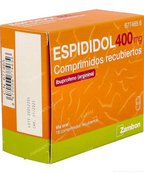 Espididol 400mg - Antiinflamatorio vía oral . Se usan para el dolor de garganta (anginas), dolor de cabeza, fiebre, dolores musculares y menstruales.