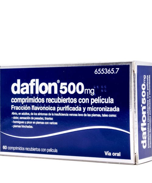 Daflon 500mg - Comprimidos con efecto venotónico y vasoprotector que aumentan el tono de las venas y la resistencia de los capilares para tratar trastornos venosos.