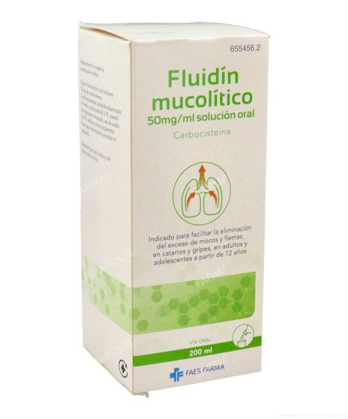 Fluidin mucolíico  250mg/5ml  - Fluidifica el moco y ayuda a expectorar. Se usa por tanto en catarros, congestión y resfriados. 