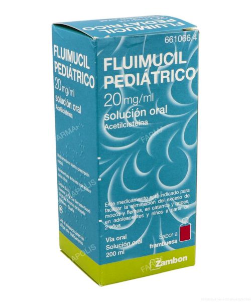 Fluimucil pediatrico 20mg/ml - Jarabe que ayuda a fluidificar la mucosidad y flemas. Es especifico para los niños y sirve para tratar los catarros o resfriados con mocos o flemas.