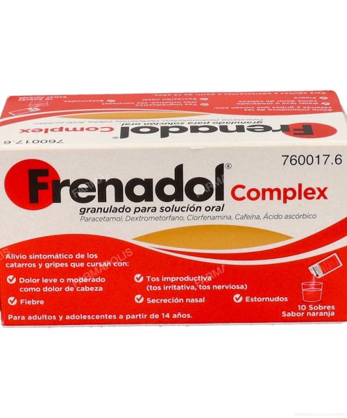 Frenadol complex - Alivia los síntomas de la gripe. Ayuda a disminuir los síntomas de resfriado, fiebre, catarro, rinitis, sinusitis, mocos y malestar general.