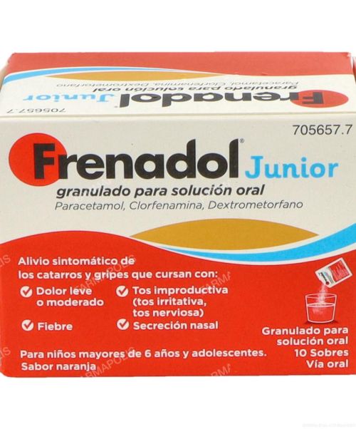 Frenadol junior  - Alivian los síntomas de la gripe de los niños. Ayuda a disminuir los síntomas de resfriado, fiebre, catarro, rinitis, sinusitis, mocos y malestar general.