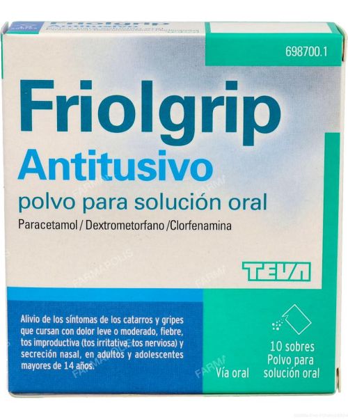 Friolgrip antitusivo - Calman los síntomas de la  gripe y resfriados. Ayuda a disminuir los síntomas de resfriado, fiebre, catarro, rinitis, sinusitis, mocos y malestar general.