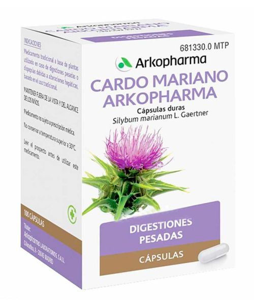 Arkocápsulas cardo mariano 300 mg - Son unas cápsulas para tratar las digestiones pesadas debido a alteraciones hepáticas. 