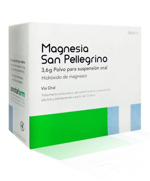 Magnesia san pellegrino (3.6 g) - Son unos sobres para tratar el estreñimiento ocasional.