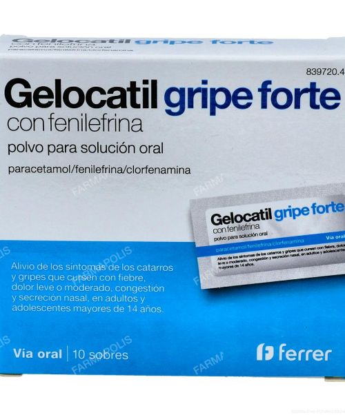 Gelocatil gripe forte fenilefrina  - Calman los síntomas de la gripe. Ayuda a disminuir los síntomas de resfriado, fiebre, catarro, rinitis, sinusitis, mocos y malestar general.