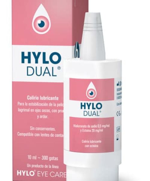 Hylo Dual - Colirio para sequedad ocular con ectoína y ácido hialurónico. Calma los síntomas de la alérgia como el picor y el quemazón bajando la inflamación.