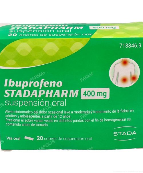 Ibuprofeno stadapharm 400mg - Ibuprofeno en sobres. Son tanto antiinflamatorios como antipiréticas por lo que pueden usarse como antiinflamatorias para diferentes dolores, como para bajar la fiebre.