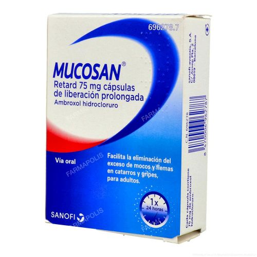  - Ayuda a disminuir los mocos y las flemas. Son unas cápsulas a base de ambroxol para tratar las secreciones bronquiales, esto es para ayudar a expectorar y fluidificar el moco. Disminuye los mocos y las flemas.