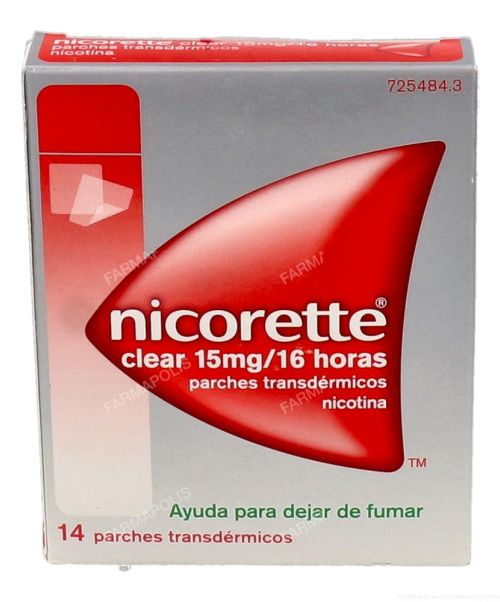 Nicorette Clear (15mg/16h) - Son unos parches para ayudar a dejar de fumar. Poseen nicotina con lo que ayuda a reducir los síntomas de abstinencia al tabaco.